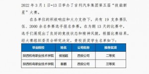 陕机电毕业生在吉利汽车集团第五届“技能新星”大赛喜获佳绩